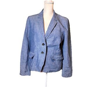 J.Crew‎ Schoolboy Blue Chambray Cotton Blazer Jacket Women's Size 12